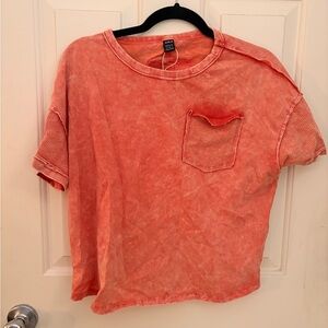 Vibrant Coral Tee with Pocket